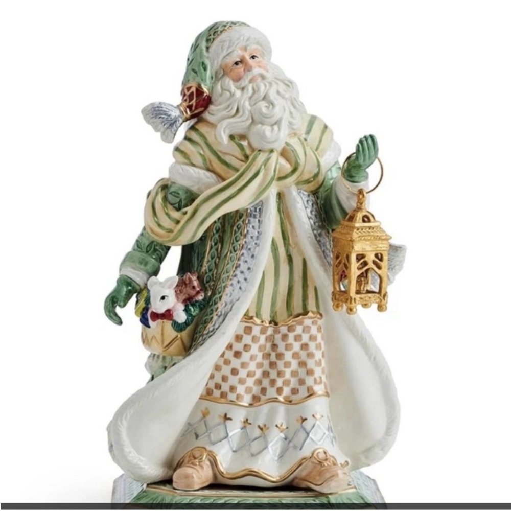 Fitz and Floyd Green, White and Gold Gregorian Studio Santa Figurine, 13 IN
